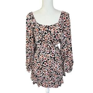 Free People floral long sleeve Mini Dress off shoulder cutout back boho cocktail